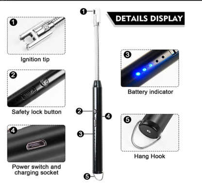 Arc Lighter With Usb Charging,flameless Windproof,led Battery Display,safety Switch,rotate 360 Degrees,for Aromatherapy (random Colors